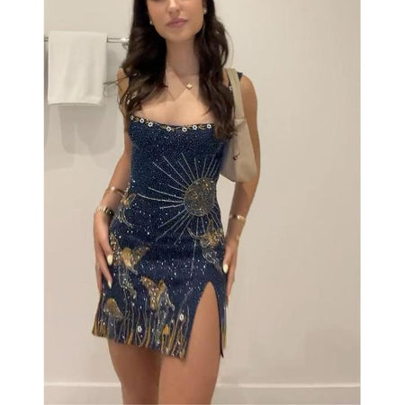 Women's 3D Printed Slit Sleeveless Sling Dress - ANIBEY