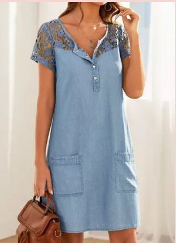 European And American Style Hollow Lace Denim Skirt - ANIBEY