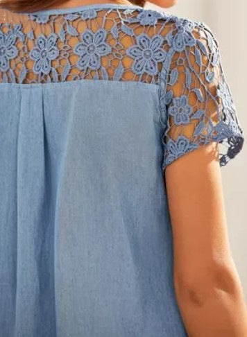 European And American Style Hollow Lace Denim Skirt - ANIBEY