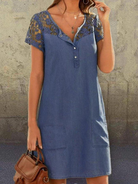 European And American Style Hollow Lace Denim Skirt - ANIBEY