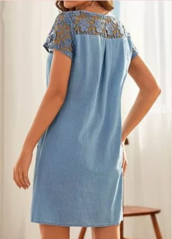 European And American Style Hollow Lace Denim Skirt - ANIBEY