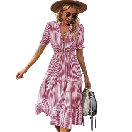 Fashion Women's Dress Striped Temperament - ANIBEY