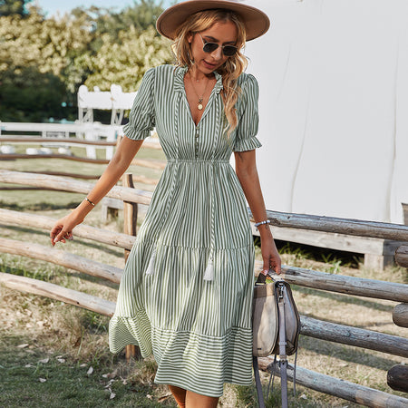 Fashion Women's Dress Striped Temperament - ANIBEY