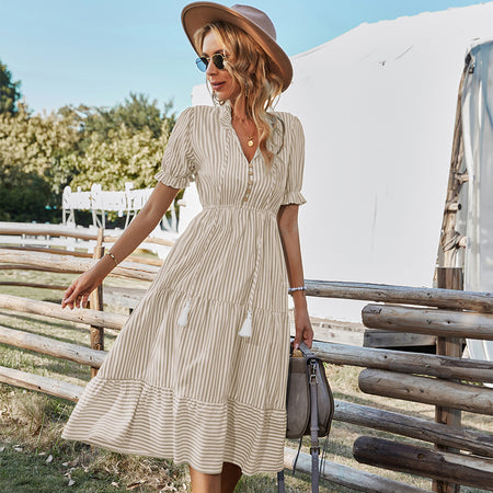 Fashion Women's Dress Striped Temperament - ANIBEY