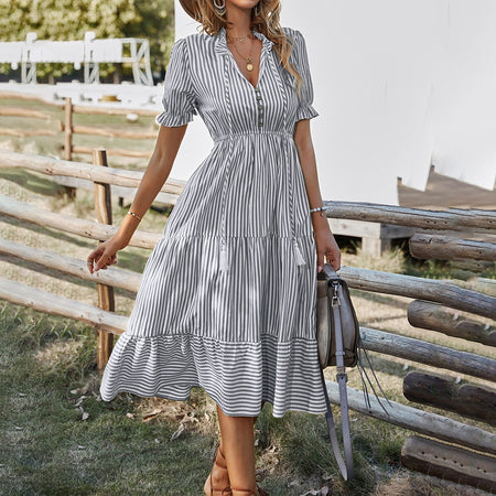 Fashion Women's Dress Striped Temperament - ANIBEY
