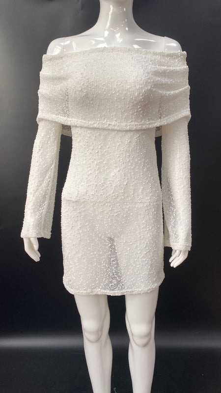 Skirt Knitted Hollow Chest Wrap Off-shoulder Dress - ANIBEY