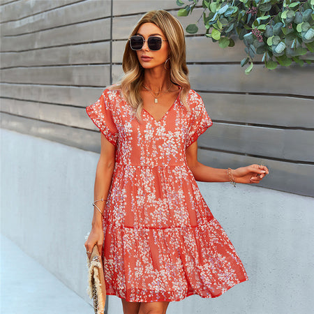 Women Ruffle Loose Short Chiffon Dress - ANIBEY