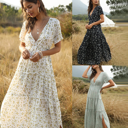 Women's Ruffled Floral Bohemian Dress - ANIBEY