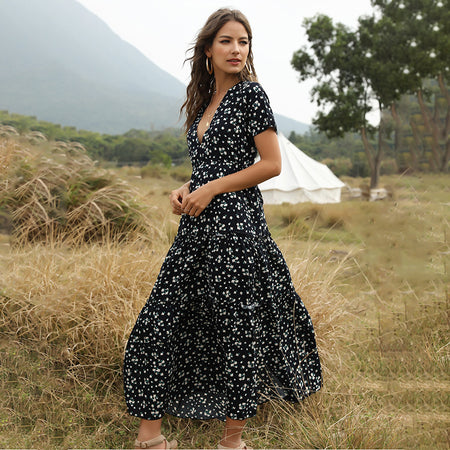 Women's Ruffled Floral Bohemian Dress - ANIBEY