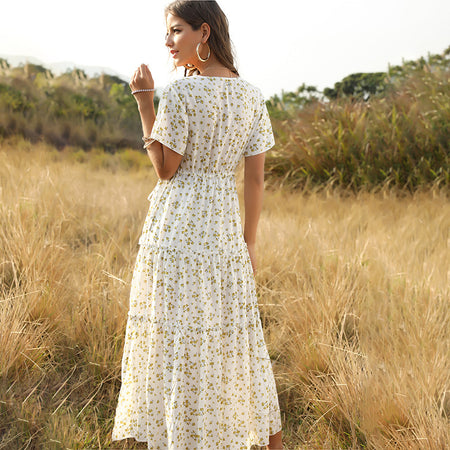 Women's Ruffled Floral Bohemian Dress - ANIBEY