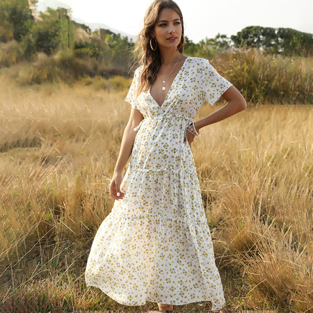 Women's Ruffled Floral Bohemian Dress - ANIBEY
