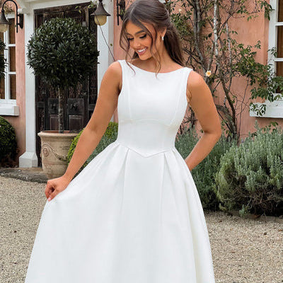 Women's Sling Long Backless Dignified Round Neck Swing Dress - ANIBEY