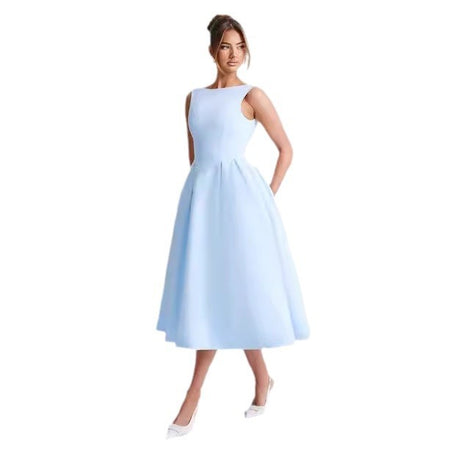 Women's Sling Long Backless Dignified Round Neck Swing Dress - ANIBEY