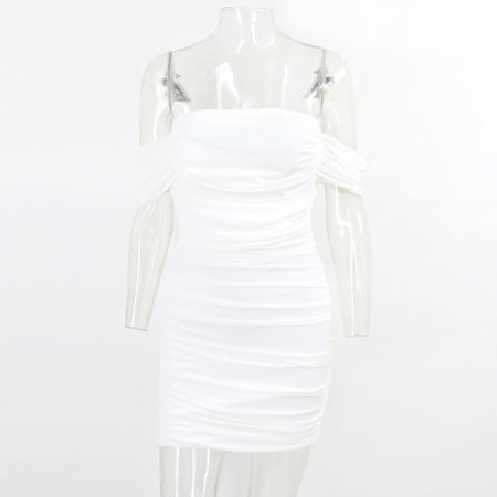 Pleated Mesh Skirt And One-neck Dress - ANIBEY