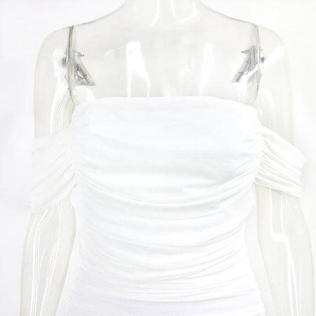 Pleated Mesh Skirt And One-neck Dress - ANIBEY