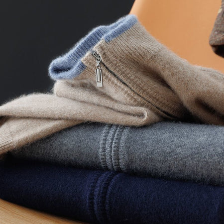 Woollen Zip-up Collar Sweater for Men - ANIBEY