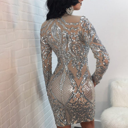 European And American Sexy Positioning Sequined Long-Sleeved Dress - ANIBEY