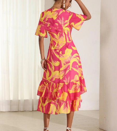 Women's Fashion Ruffles Printed Dress - ANIBEY