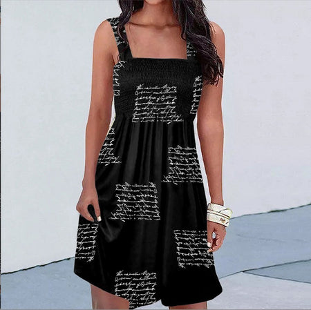 Fashion Printing Sexy Suspenders Dress - ANIBEY