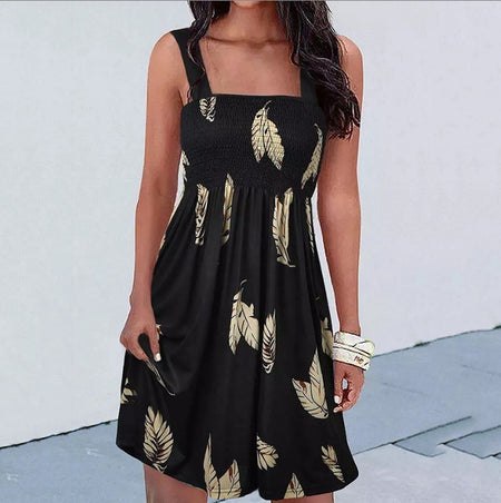 Fashion Printing Sexy Suspenders Dress - ANIBEY