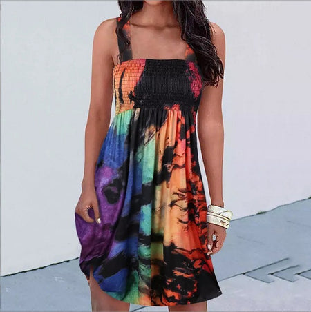 Fashion Printing Sexy Suspenders Dress - ANIBEY