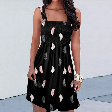 Fashion Printing Sexy Suspenders Dress - ANIBEY