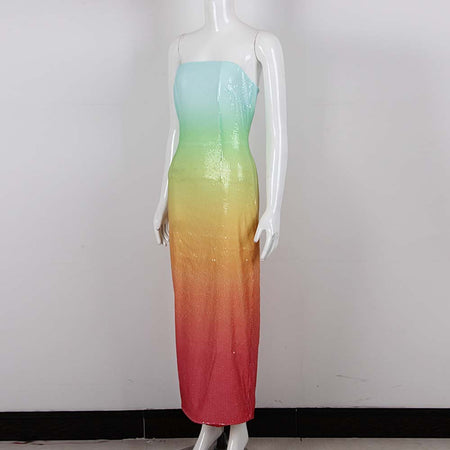 European And American Women's Clothing Fashion Sexy Figure Tube Top High Waist Gradient Color Dress Women - ANIBEY