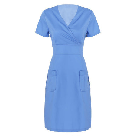 Women's Short-sleeved V-neck Nurses' Uniform Nurse Dress - ANIBEY