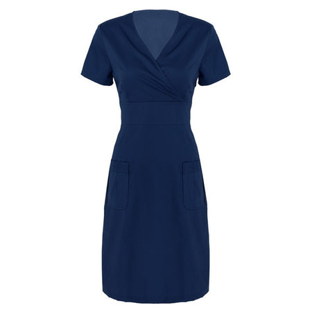 Women's Short-sleeved V-neck Nurses' Uniform Nurse Dress - ANIBEY