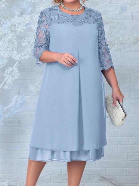 Women's Embroidered Chiffon Patchwork Round Neck Half-length Sleeve Dress - ANIBEY