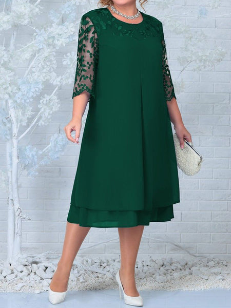 Women's Embroidered Chiffon Patchwork Round Neck Half-length Sleeve Dress - ANIBEY