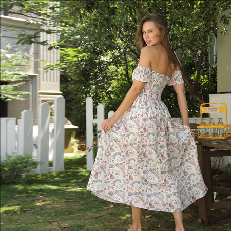 Women's Off Shoulder Strapless Floral Dress - ANIBEY