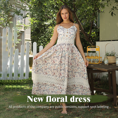 Women's Sleeveless Suspender Floral Dress - ANIBEY