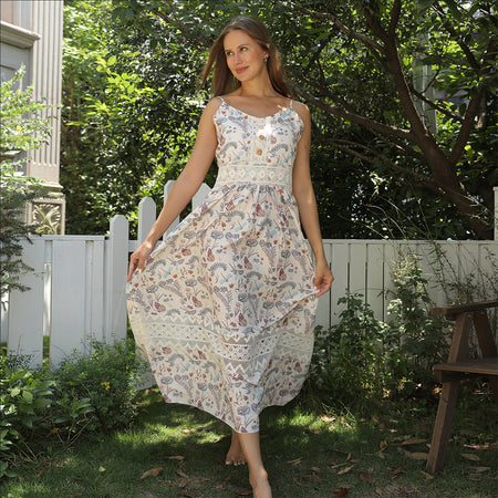 Women's Sleeveless Suspender Floral Dress - ANIBEY