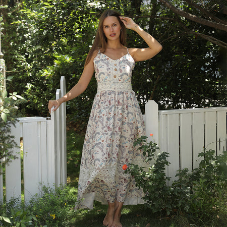 Women's Sleeveless Suspender Floral Dress - ANIBEY