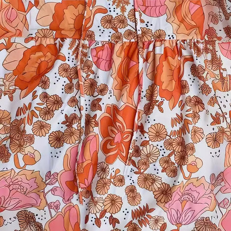 Women's Temperament Short Sleeve V-neck Lace-up Flower Button Dress - ANIBEY