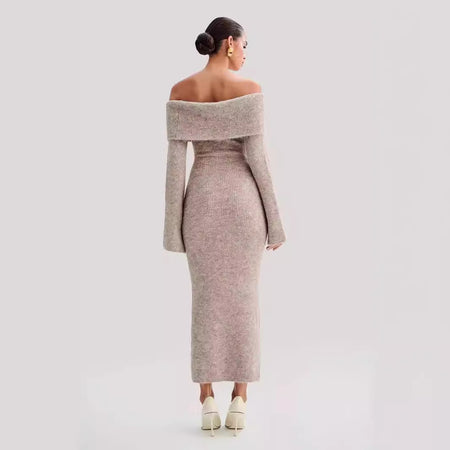 Fashion Polo Collar Off-the-shoulder Dress Striped Dress - ANIBEY