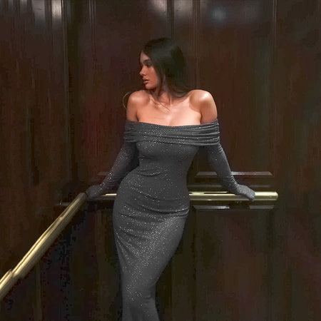 New Fashion Style Temperament Panel Pressing Slim-fit Off-neck women Dress - ANIBEY