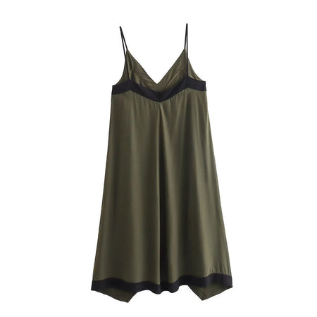 European And American Summer New Two-color Splicing Sling Long Dress Irregular Backless Sexy Dress - ANIBEY