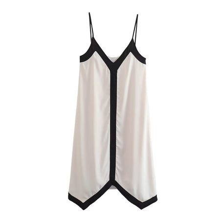 European And American Summer New Two-color Splicing Sling Long Dress Irregular Backless Sexy Dress - ANIBEY