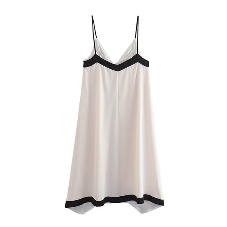 European And American Summer New Two-color Splicing Sling Long Dress Irregular Backless Sexy Dress - ANIBEY
