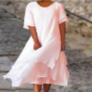 Fashion Casual Double-layer Split Short Sleeve Round Neck Dress - ANIBEY