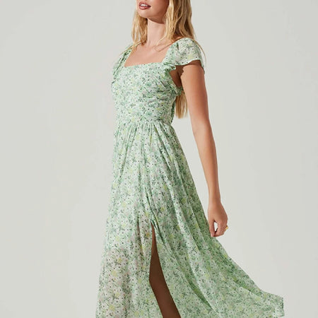Fashionable Green Shivering Waist Slimming Temperament Lady Mid-length Dress - ANIBEY