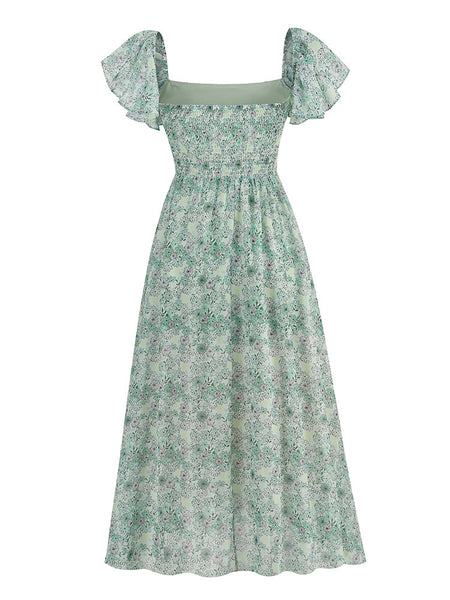 Fashionable Green Shivering Waist Slimming Temperament Lady Mid-length Dress - ANIBEY