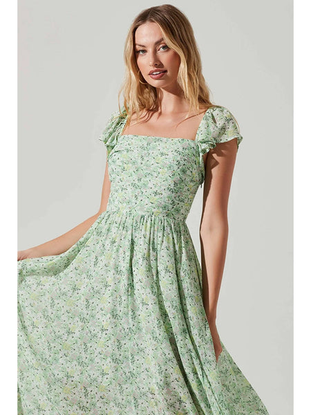 Fashionable Green Shivering Waist Slimming Temperament Lady Mid-length Dress - ANIBEY