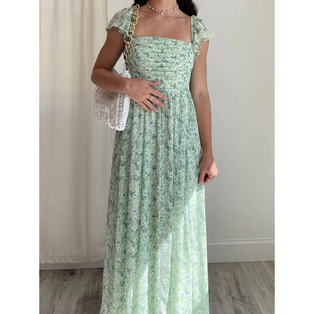 Fashionable Green Shivering Waist Slimming Temperament Lady Mid-length Dress - ANIBEY