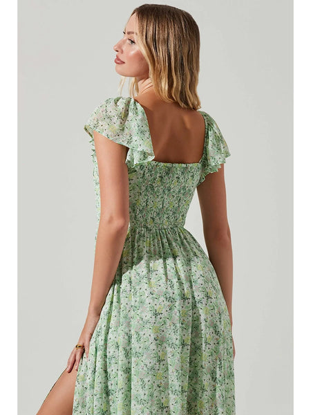 Fashionable Green Shivering Waist Slimming Temperament Lady Mid-length Dress - ANIBEY