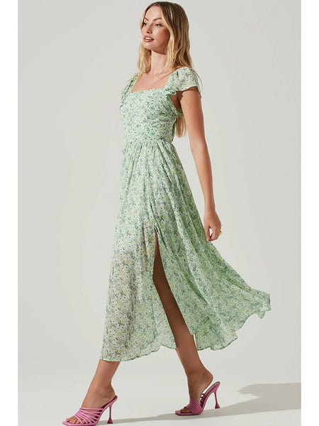Fashionable Green Shivering Waist Slimming Temperament Lady Mid-length Dress - ANIBEY