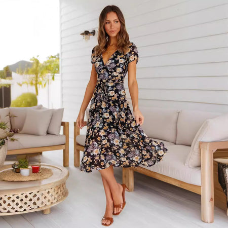 Floral Printed Midi Women's Dress - ANIBEY