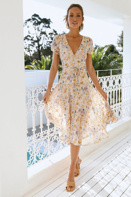 Floral Printed Midi Women's Dress - ANIBEY